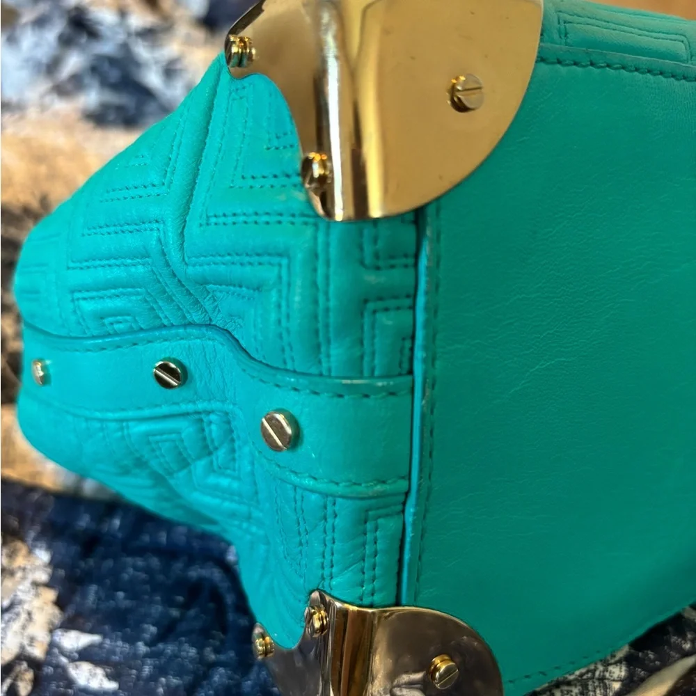 RARE Gianni Versace Couture "Snap Out Of It" Turquoise Nappa Satchel - Picture 13 of 14